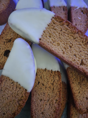 Gingerbread Biscotti Dipped in White Chocolate (New Cookie!!)