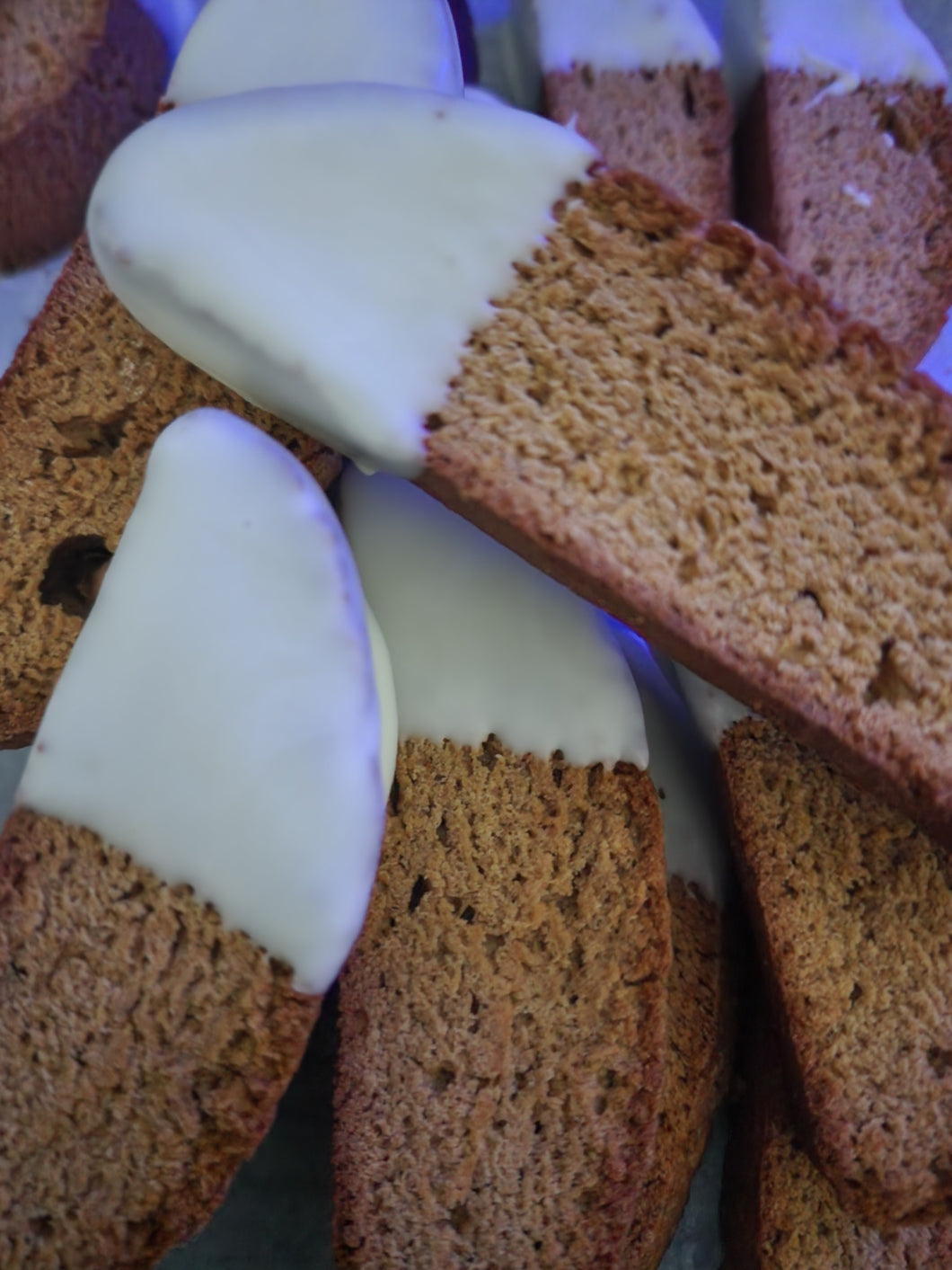 Gingerbread Biscotti Dipped in White Chocolate (New Cookie!!)