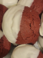 Red Velvet Cake Cookies Dipped in White Chocolate